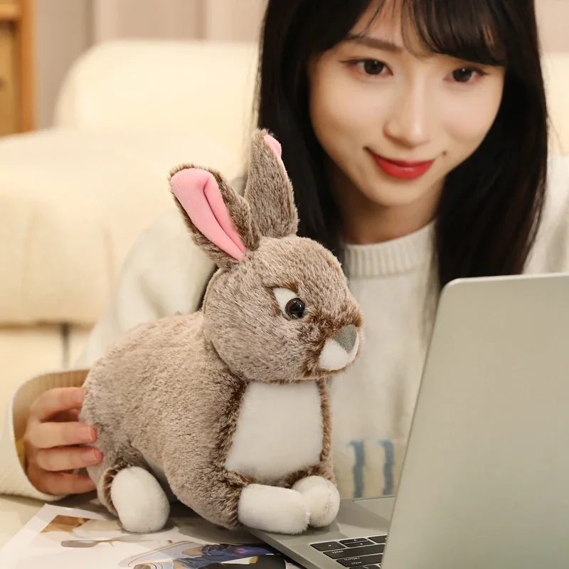 20/25cm Simulatie Kawaii Grijs Kaki Pluche Konijnenbont Realistisch Dier Paashaas Cartoon Konijn Speelgoed Model Cadeau