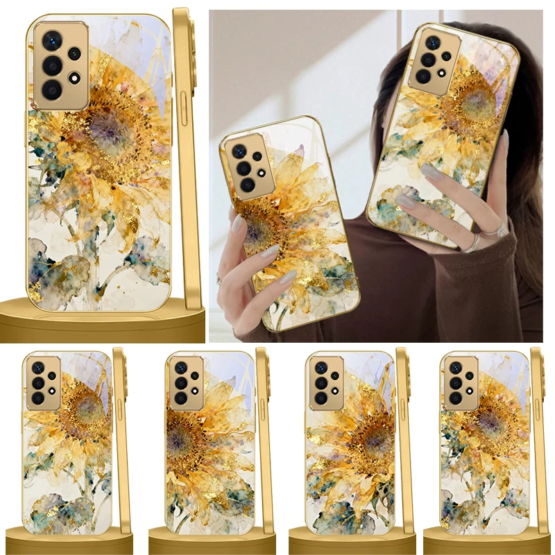 

Dyeing Sunflower Flowers For Samsung A36 A35 A34 A33 A32 A31 A26 A25 A23 A22 A21s A73 A72 A71 A42 A56 Golden glass phone case
