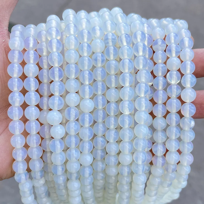 Natural Stone Beads White Opal Round Loose Spacer Beads 4 6 8 10mm for Jewelry Making DIY Bracelet Necklace Accessories 15\