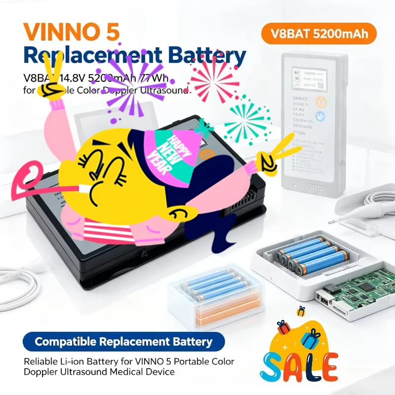 V8BAT Replacement Li-ion Battery 14.8V 5200mAh 77Wh Compatible With VINNO 5 Portable Color Doppler Ultrasound Medical Device