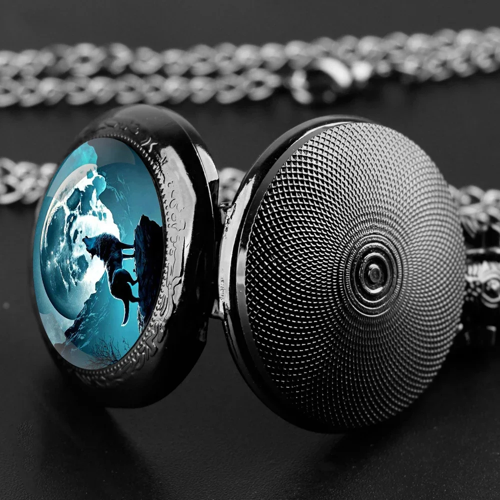 ハウリングウルフ クォーツ懐中時計 ヴィンテージチェーン付き アラビア数字ダイヤル 男性と女性へのクリエイティブギフト