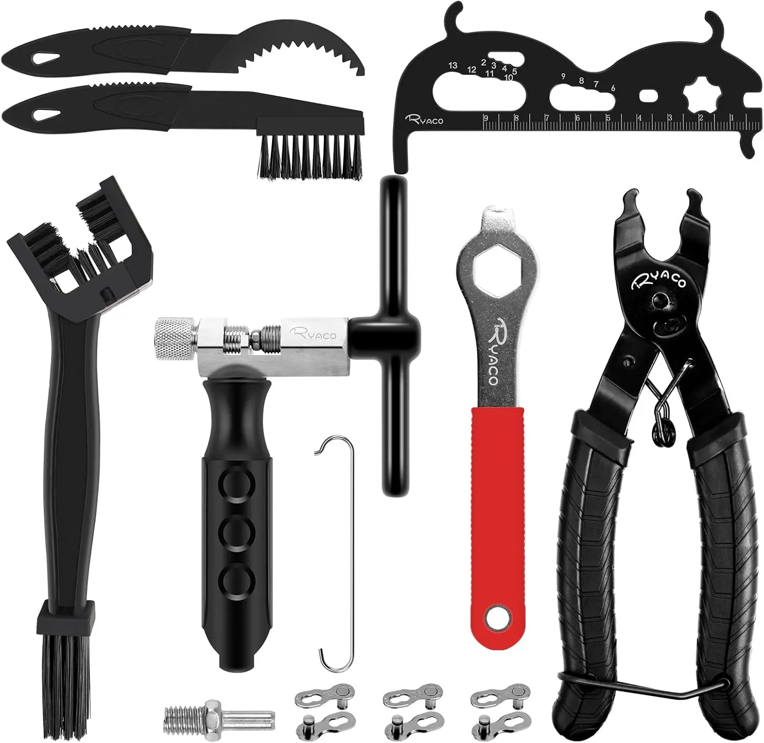 

12PCS Bike Chain Tool Set with Cleaning Brushes, Chain Pliers, Cutter & Wear Gauge for 6-12 Speed Bikes