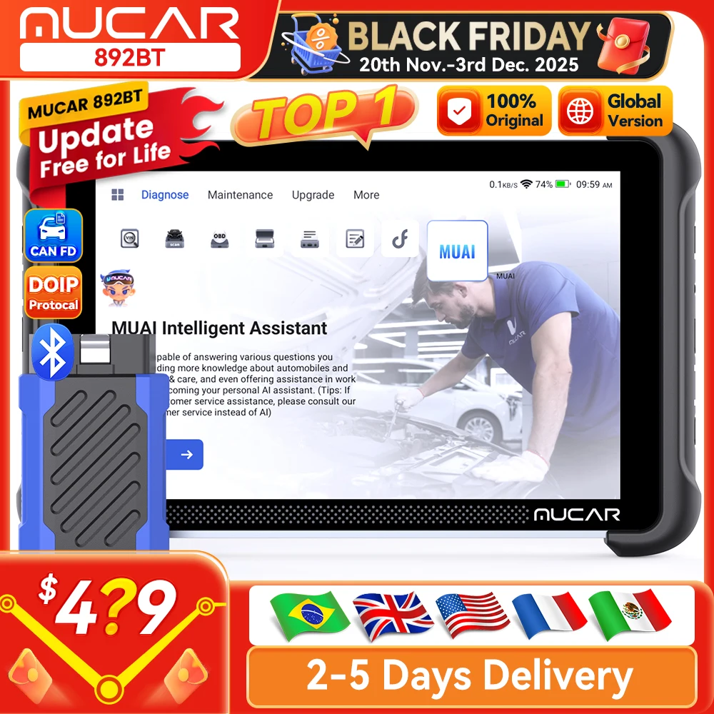 yZ[zMUCAR 892BT AI OBD2 ffc[ CAN FD/DOIP OBD 2 XLi[ SVXeΉ 35Zbg ECUR[fBO ivAbvf[g