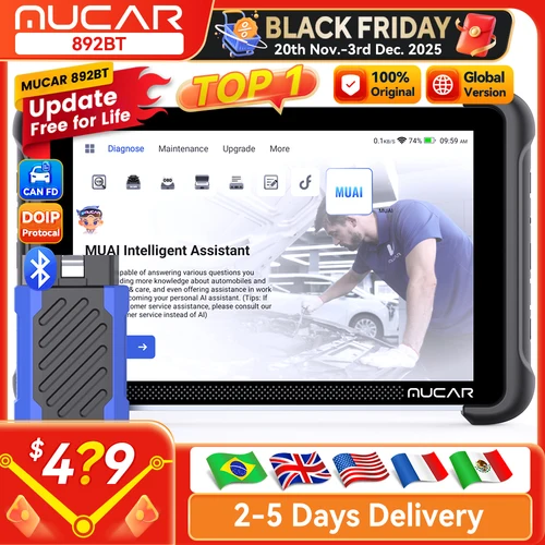 MUCAR 892BT Herramienta de diagnóstico OBD2 asistida por IA, escáner CAN FD/DOIP OBD 2, diagnóstico de todos los sistemas, 35 reinicios, codificación de ECU, bidireccional, actualización gratuita de por vida.
