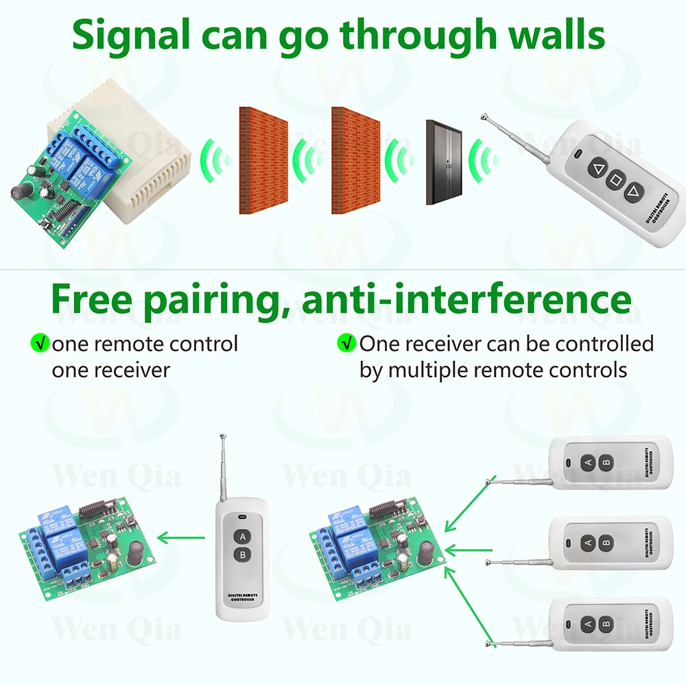 433MHz DC 6V 12V 24V 2CH Universal Wireless Remote Control Switch,500 Metres Range Transmitter, RF Receiver,for Lamp/Motor/DIY