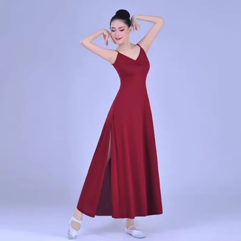 Vestido camisola de baile moderno con doble abertura, traje de práctica de rendimiento de baile, uniforme de Coro, traje de actuación de ballet