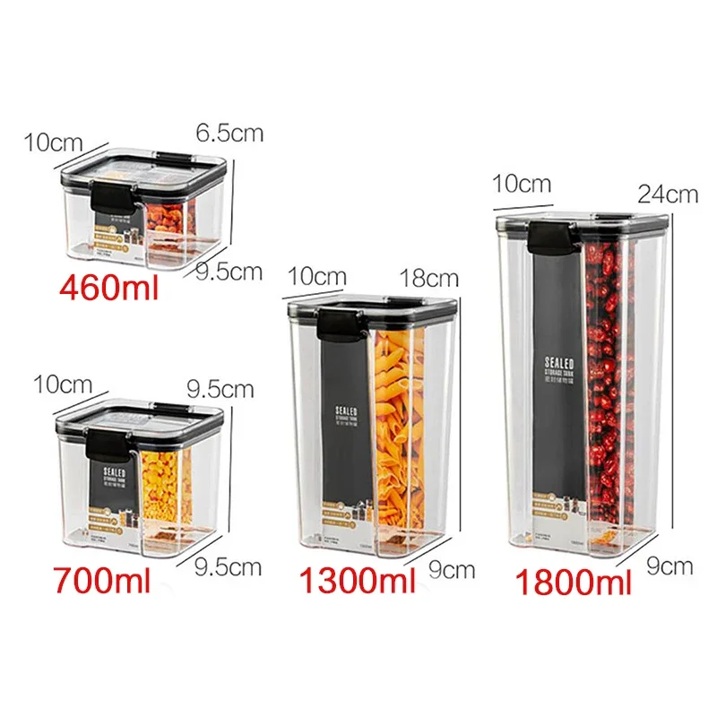 1800ml Dry Food Storage Box Food Containers Transparent Stackable Kitchen Spaghetti Noodles Sealed Tank Cans Organizers  bottles