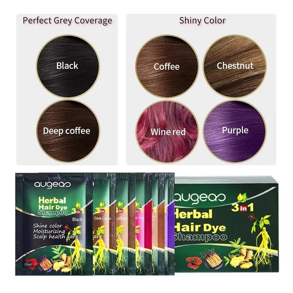 Herbal Natural Plant Hair Dye Shampoo Fast Grey Hair Dyed Black  6 Color Coffee Red Purple Salon & Home Hair Color 30/500ml
