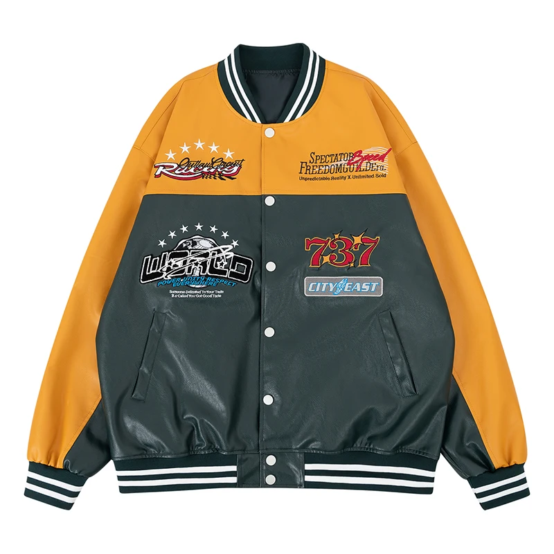 

Mens Vintage Punk Motorcycle Jacket Faux Leather Casual Loose Biker Outerwear Spring Autumn Varsity Baseball Coat