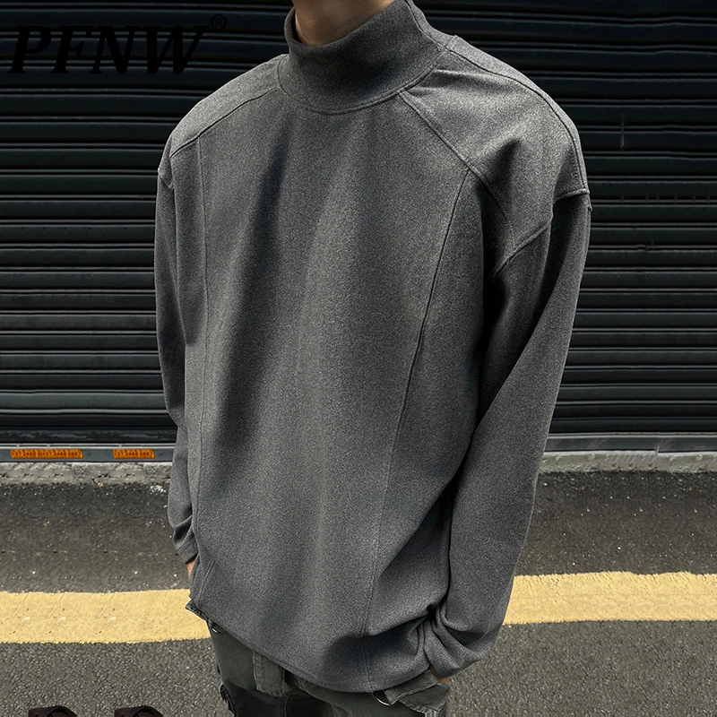 PFNW Vintage Cement Gray Fleece Warm Deconstructed Long Sleeve T-shirts Men's Casual Tide Loose Inner Wear Pullover Tops 12C1911