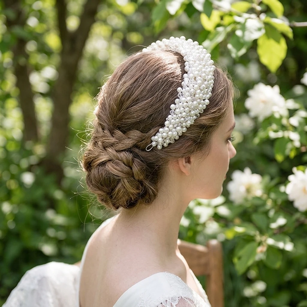 1pc Pearl Crown Headband Elegant Handmade Bridal Hairband for Wedding Party Accessories Luxury Faux Pearl Tiara Women's Gift