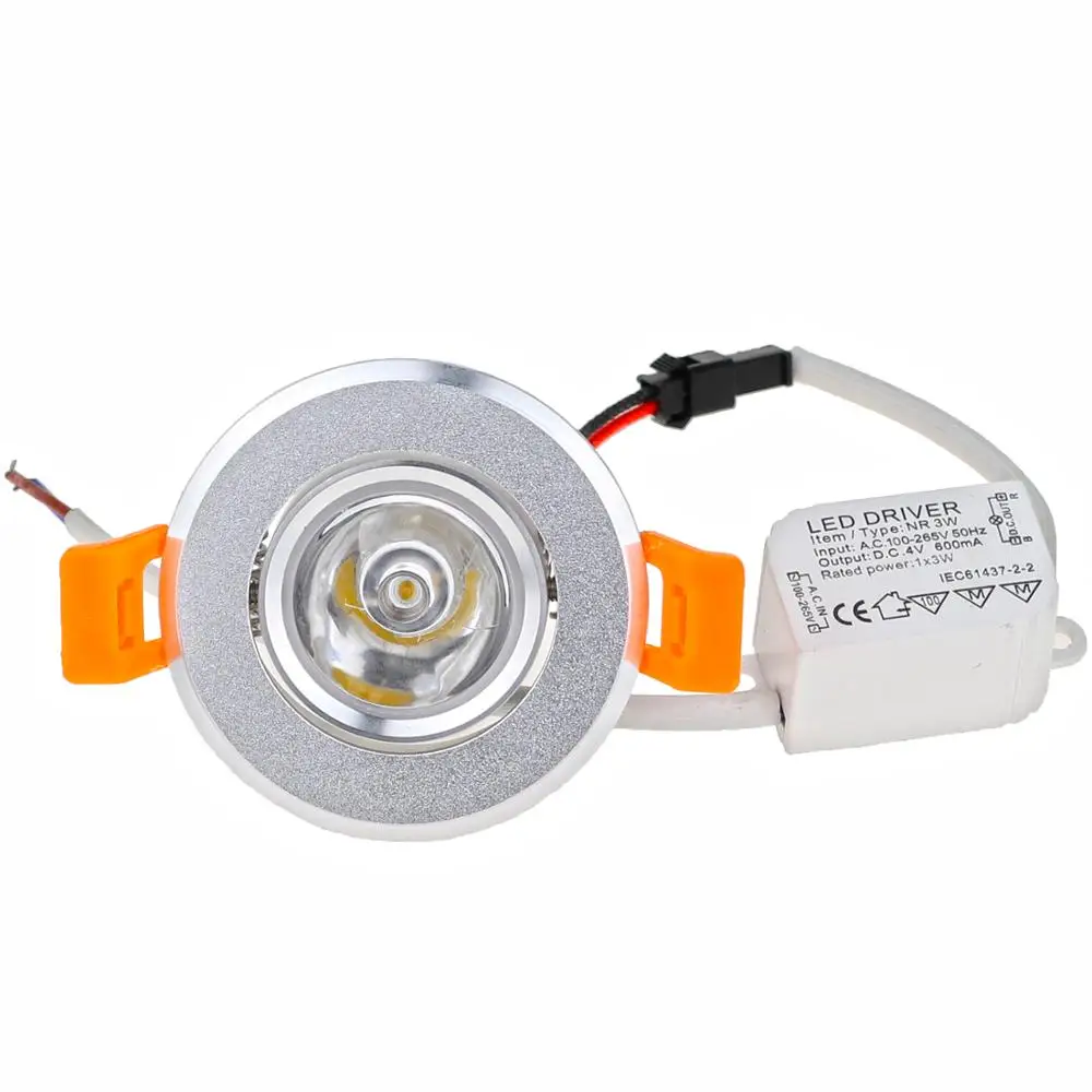 Aluminum Round LED Dimmable Ceiling Downlight 3W AC90-260V DC12V Recessed LED Spot Light Led Bulb Cutout 50mm With Driver