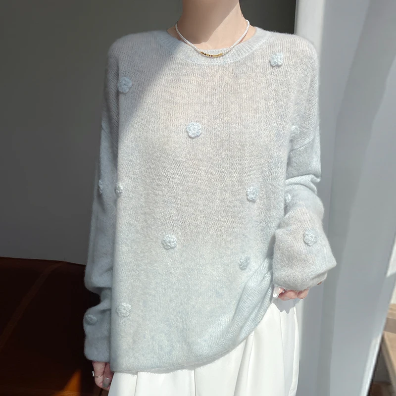 

Hot selling new women's knitted O-neck pullover sweater, casual and fashionable women's 100% cashmere sweater, thin version