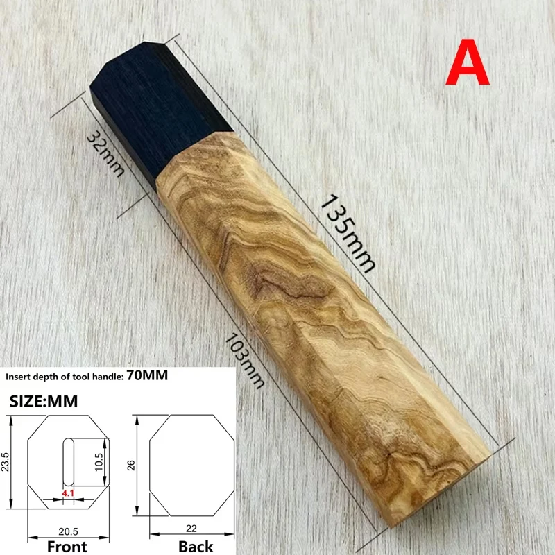 1 Piece Olive Wood+Ebony Wood Knife Handle,Japanese style Octagonal Wooden Knife Handle Kitchen Chef Cutter Grip Making