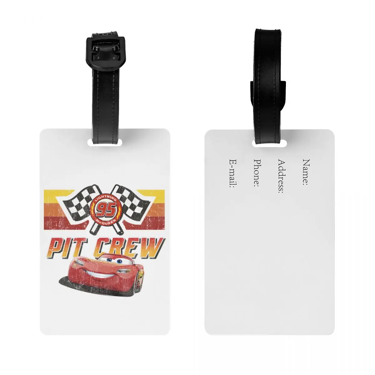 Lightning McQueen Pit Crew Luggage Tag With Name Card Privacy Cover ID Label for Travel Bag Suitcase