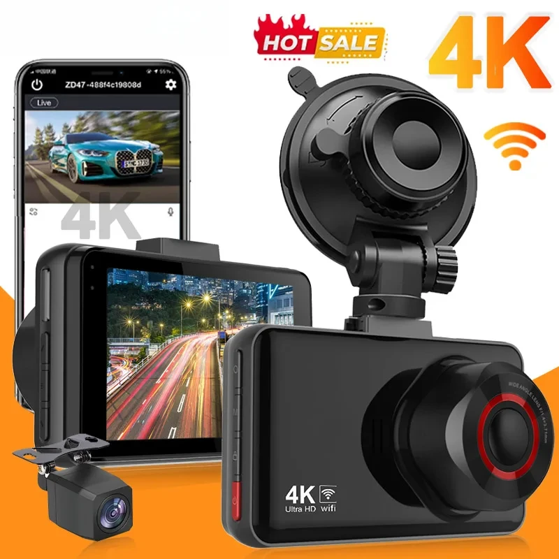 HAOGU Dash Cam for Cars 4K Front and Rear Camera Car Dvr WIFI Car Vehicle Video Recorder View  Parking