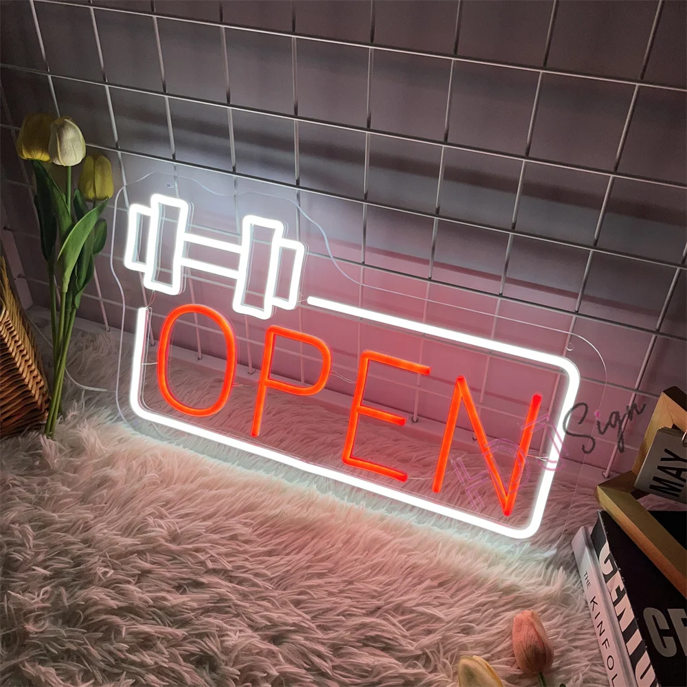 Open Neon Sign LED Neon Signs Gym Room Night Light Decor Glowing Letter Lights for Window Bar Pub Hotel Coffee Shop