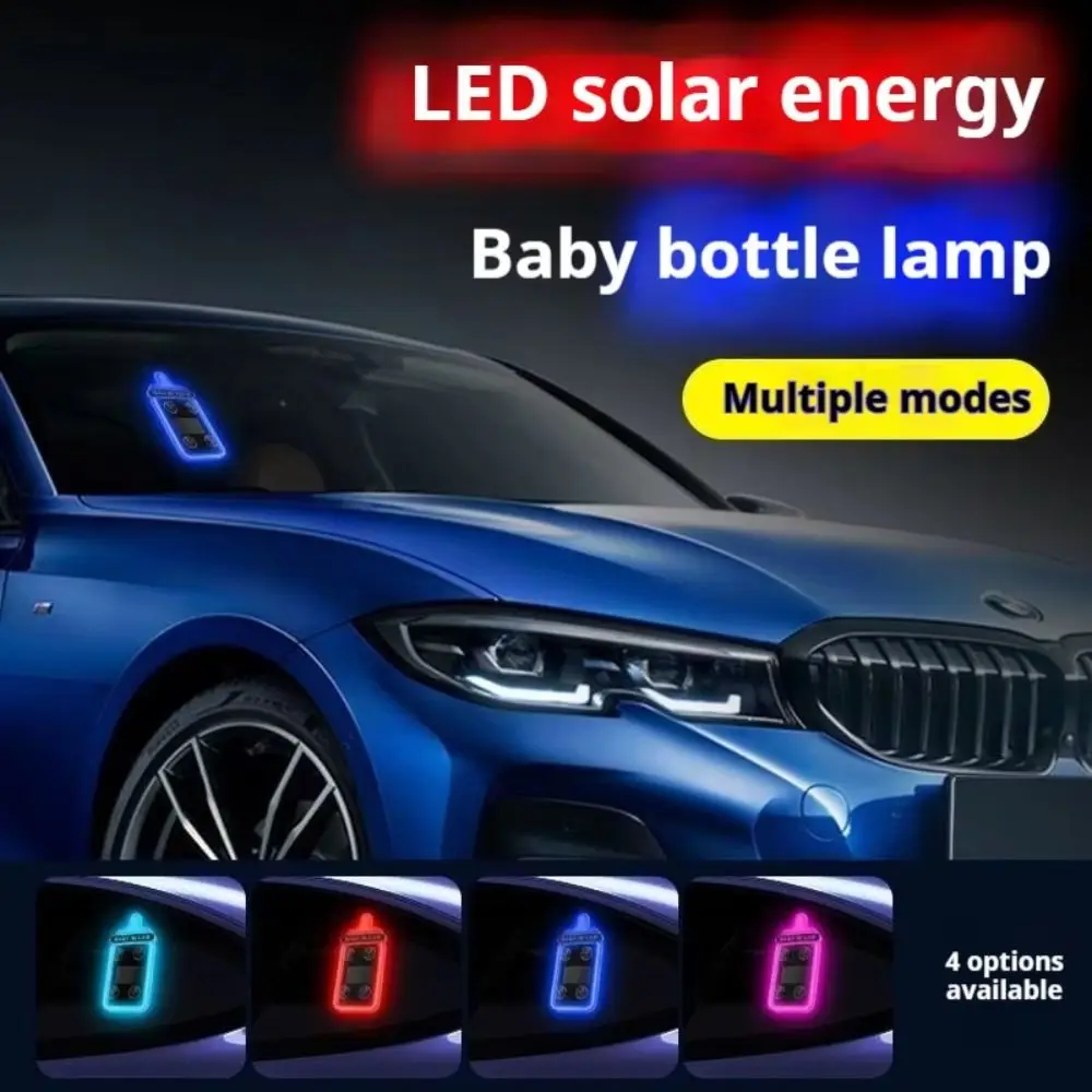 

Baby Bottle Shaped Solar Power Car Light Wireless Light/Vibration Sensor Car Window Neon Light Multi-modes Easy Installation