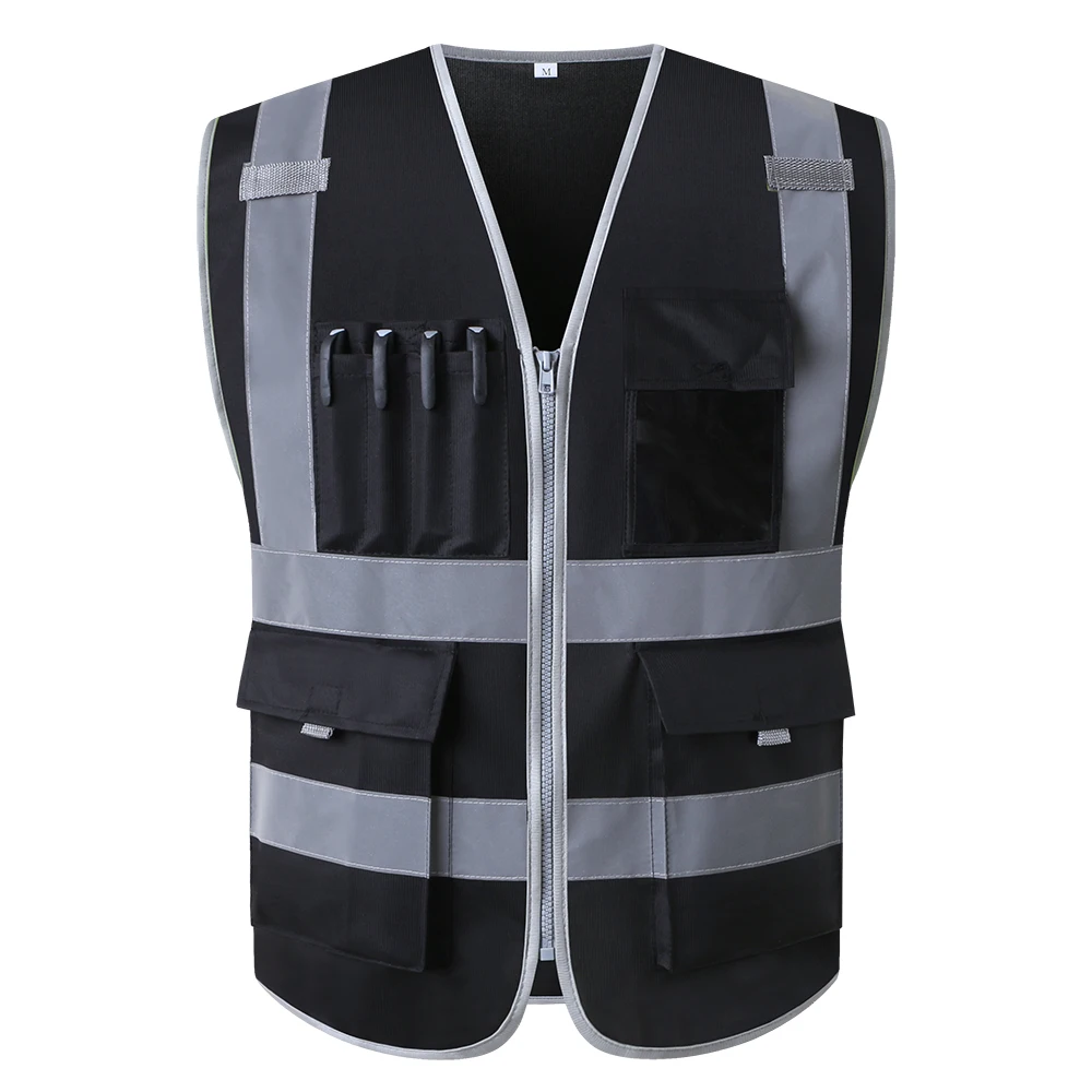 SFvest-Colete Refletivo para Construção e Construção, Colete Preto, Vestuário de Segurança Colete de Trabalho, Colete Multi Bolso