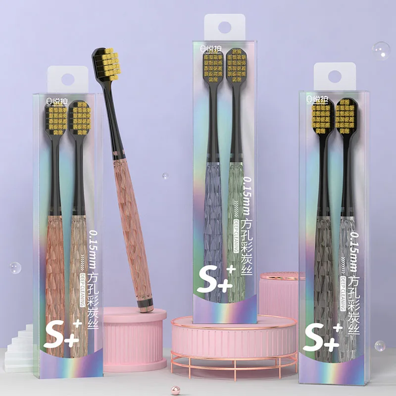 Bamboo Carbon Wire Crystal Handle Toothbrush Couple Adult Travel Set Wide Head Premium Soft Toothbrush Cleaning Interdental Gap