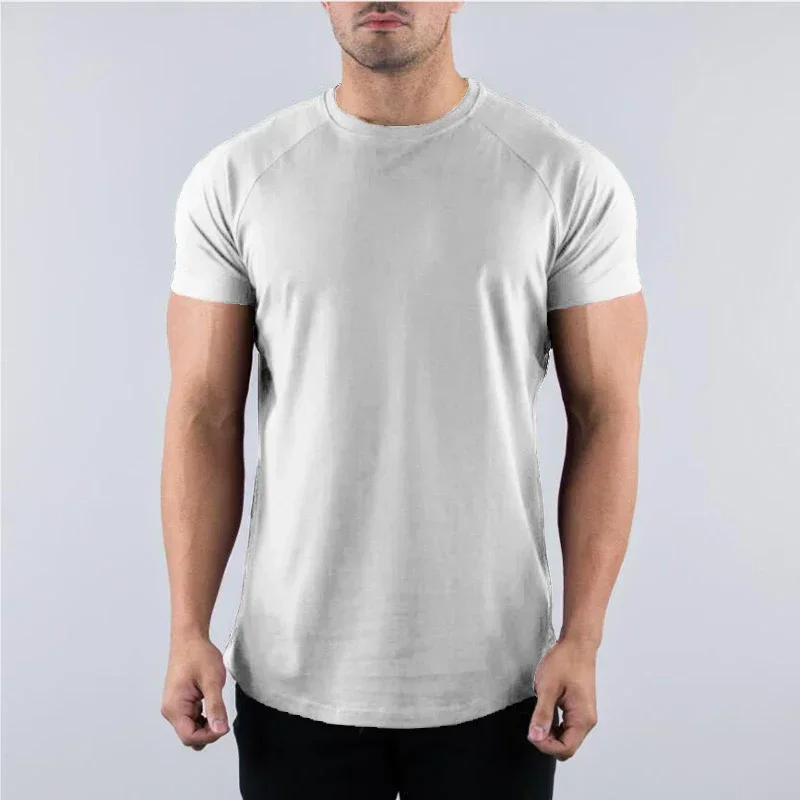 Plain Summer Cotton Breathable Short Sleeve Shirts Gym Sport Workout Muscle Running T-shirts Mens Bodybuilding Fitness Clothing