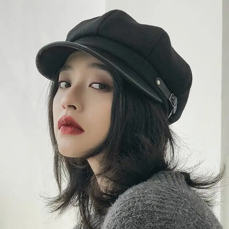 Women's Retro Fashionable British Beret Korean Versatile Octagonal Hat Retro Classic Beret Hat Cap