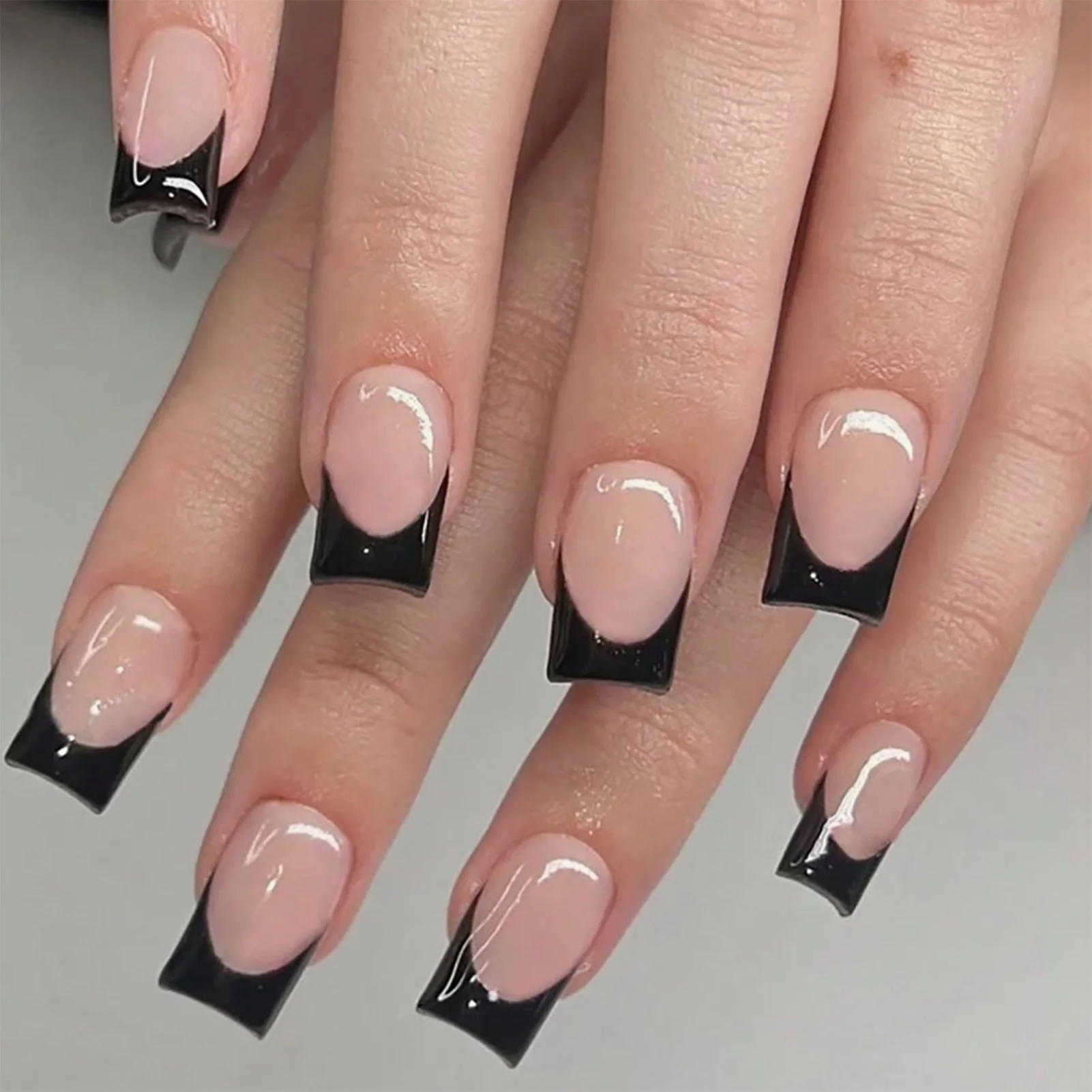 24pcs Black Edge Super Long French False Nail Acrylic Ballerina Fake Nails Press On Nails Square Nail Tips Professional Nail Art