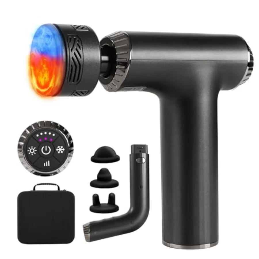 

Massage Gun with Heat and Cold, 2 in 1 Portable Mini Muscle Massager with Extended Handle, Handheld Electric Percussion Deep Ma