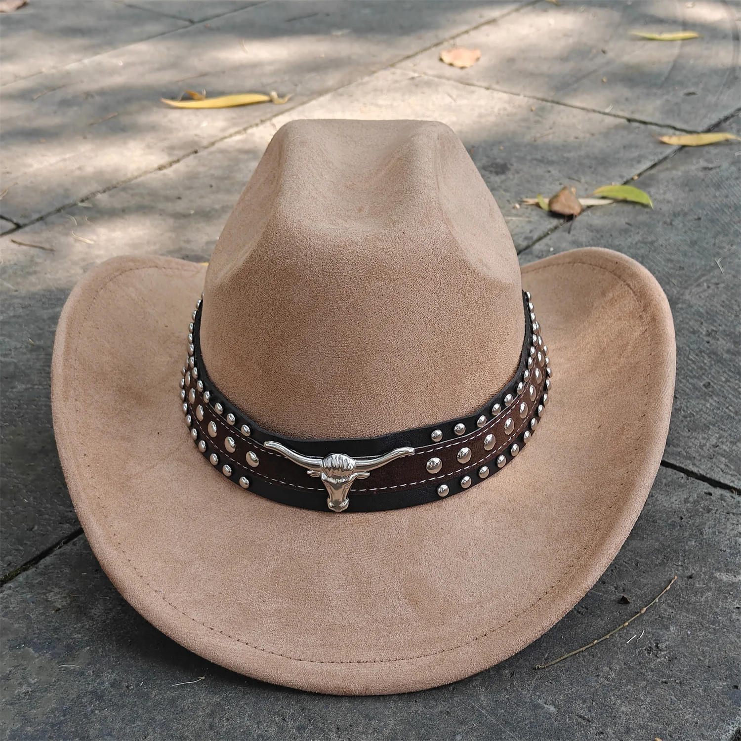 Sombrero Fedora de vaquero occidental de cuero de ante Retro para hombres y mujeres, accesorios de cabeza de toro, sombrero de fiesta de viaje a la moda, sombrero vaquero