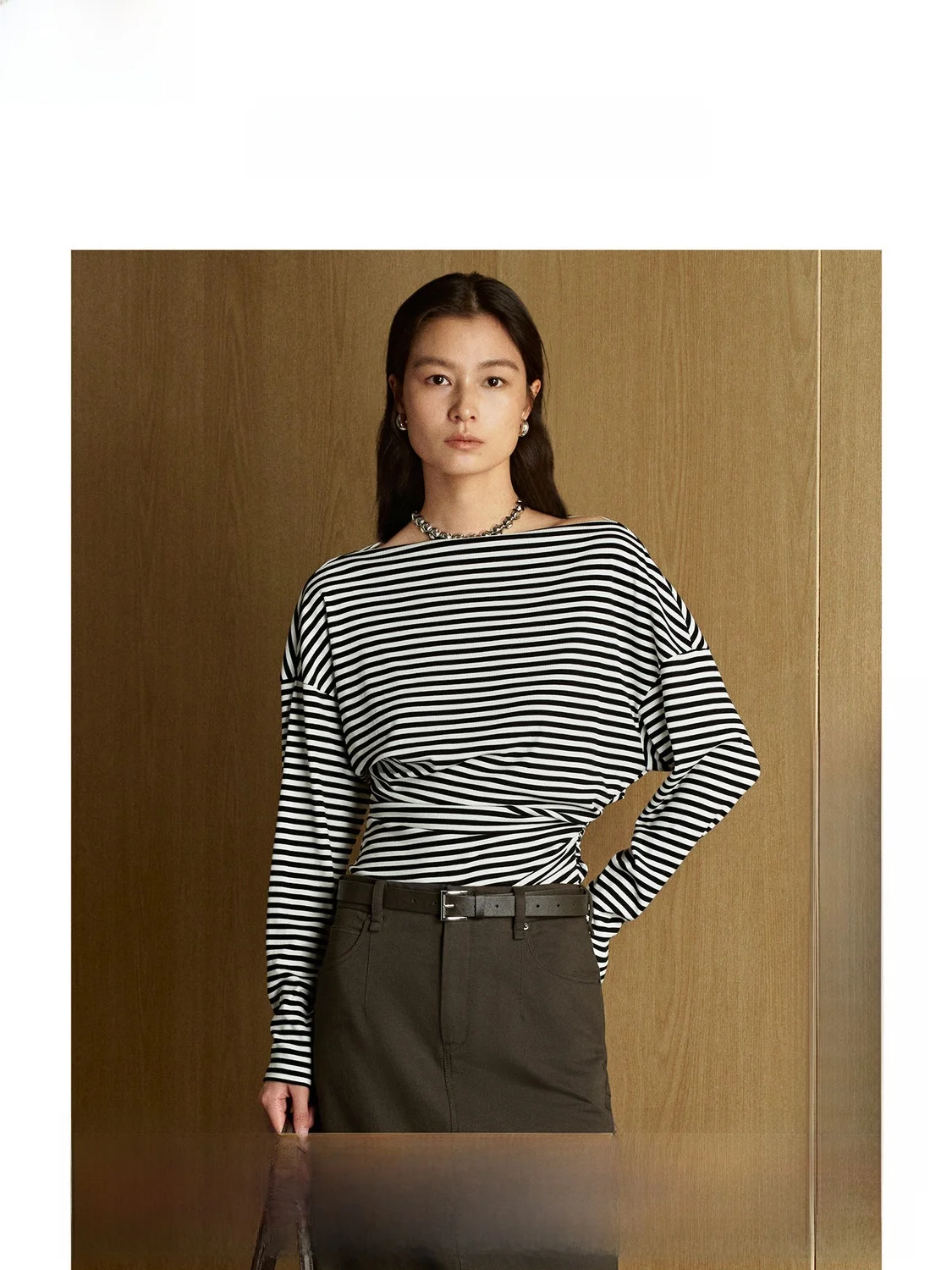 

ZhiZhi Casual Sle Long Sve T-irt Women's Slim Fit Striped One oulder Top Breathable Comfortable Spring New Arrival