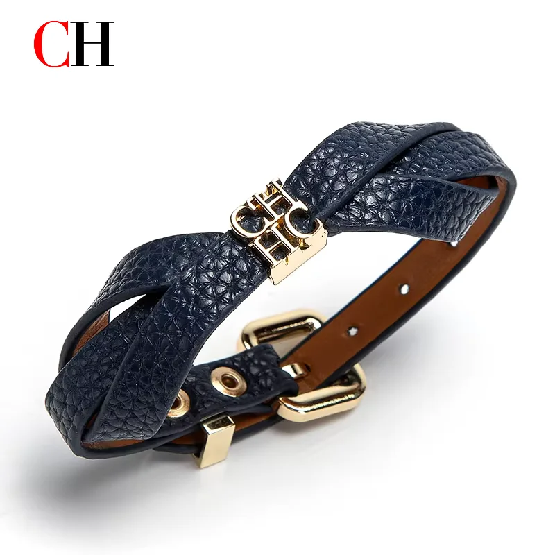 CH Exquisite Braided Leather Bracelet Monogram Logo Accent Adjustable Buckle Premium Texture Daily Wear Fashion Accessory Gift