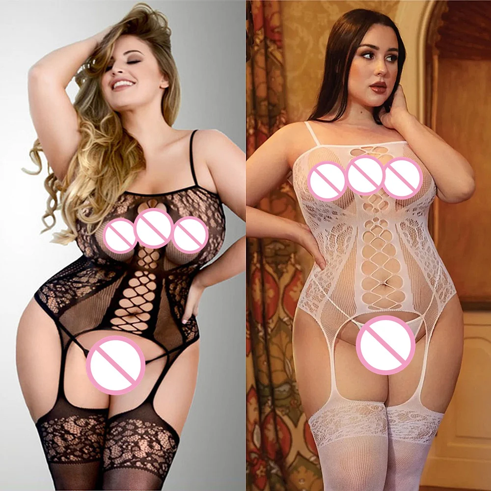 Beyaz artı boyutu Bodystocking kadınlar seksi yetişkin kadın Bodysuits Fishnet iç çamaşırı iç çamaşırı erotik kostümler porno Bodysuits