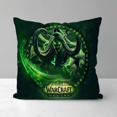 Juste de coussin imprimée recto-verso 45x45, taie d'oreiller décorative pour canapé World of Warcraft