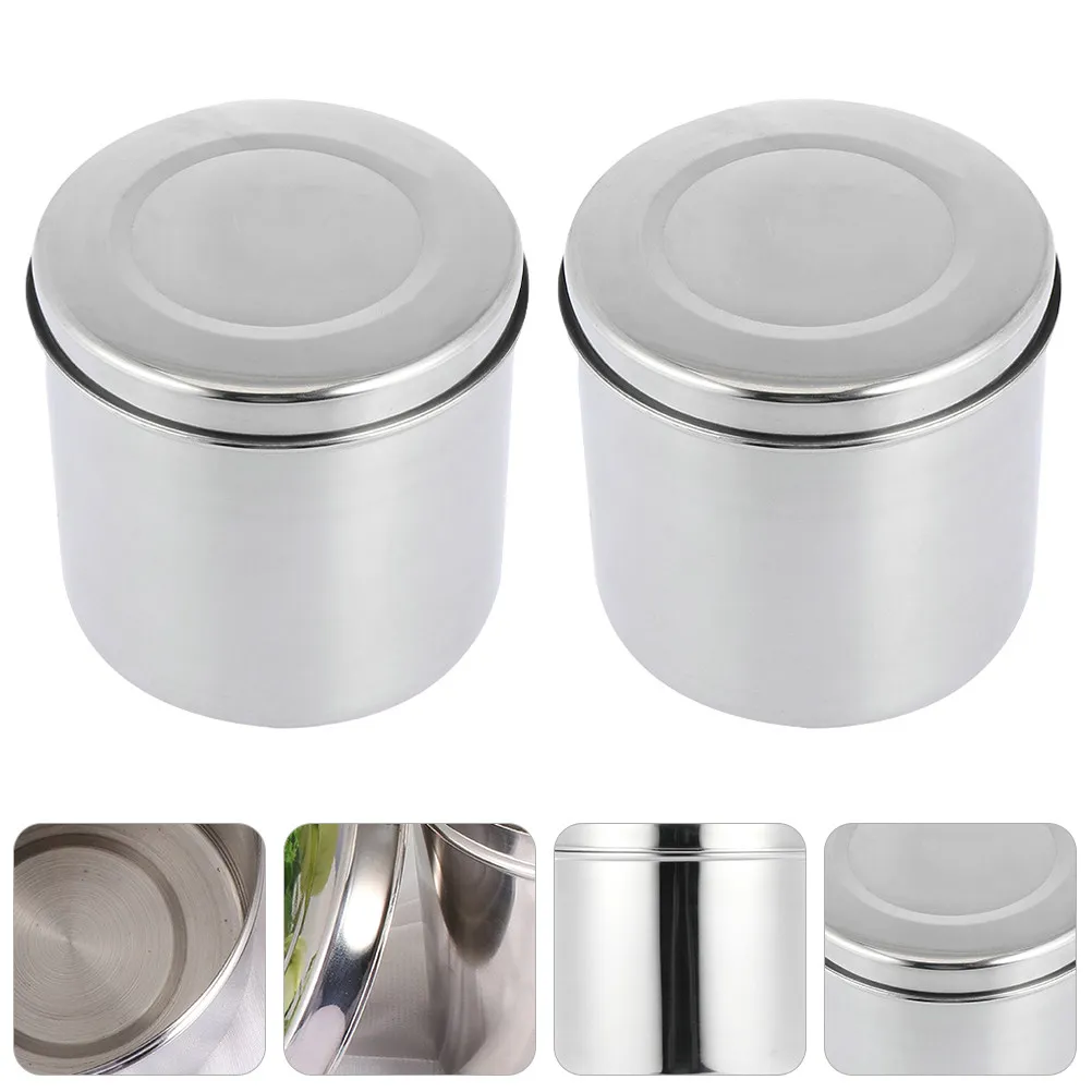 2Pcs Stainless Steel Sterilization Storage Jars Heat Resistant Disinfection Container Cotton Ball Holder for Clinic Beauty Salon