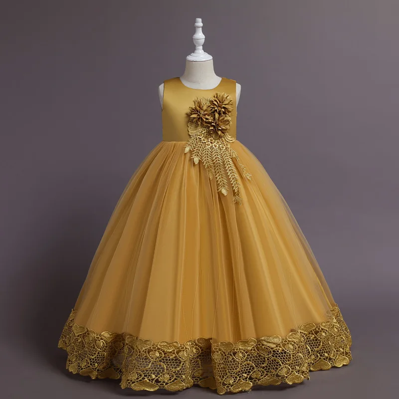 Robes de demoiselle d'honneur longues à fleurs pour adolescentes, robe de bal de mariage pour enfants, robe de soirée élégante pour enfants, vêtements de soirée de Communion