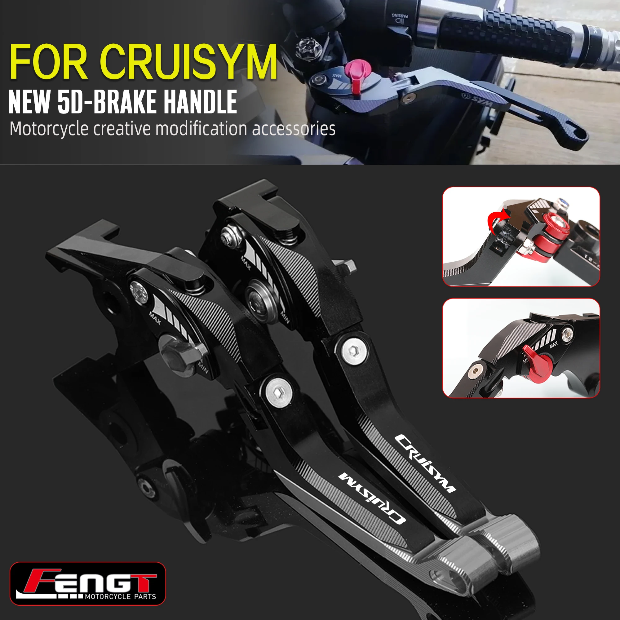 

NEW 5D Brake Levers For SYM CRUiSYM 125/250/300/150X 2020-2025 Motor Adjustable Folding Handle Lever Brake Clutch Lever Set