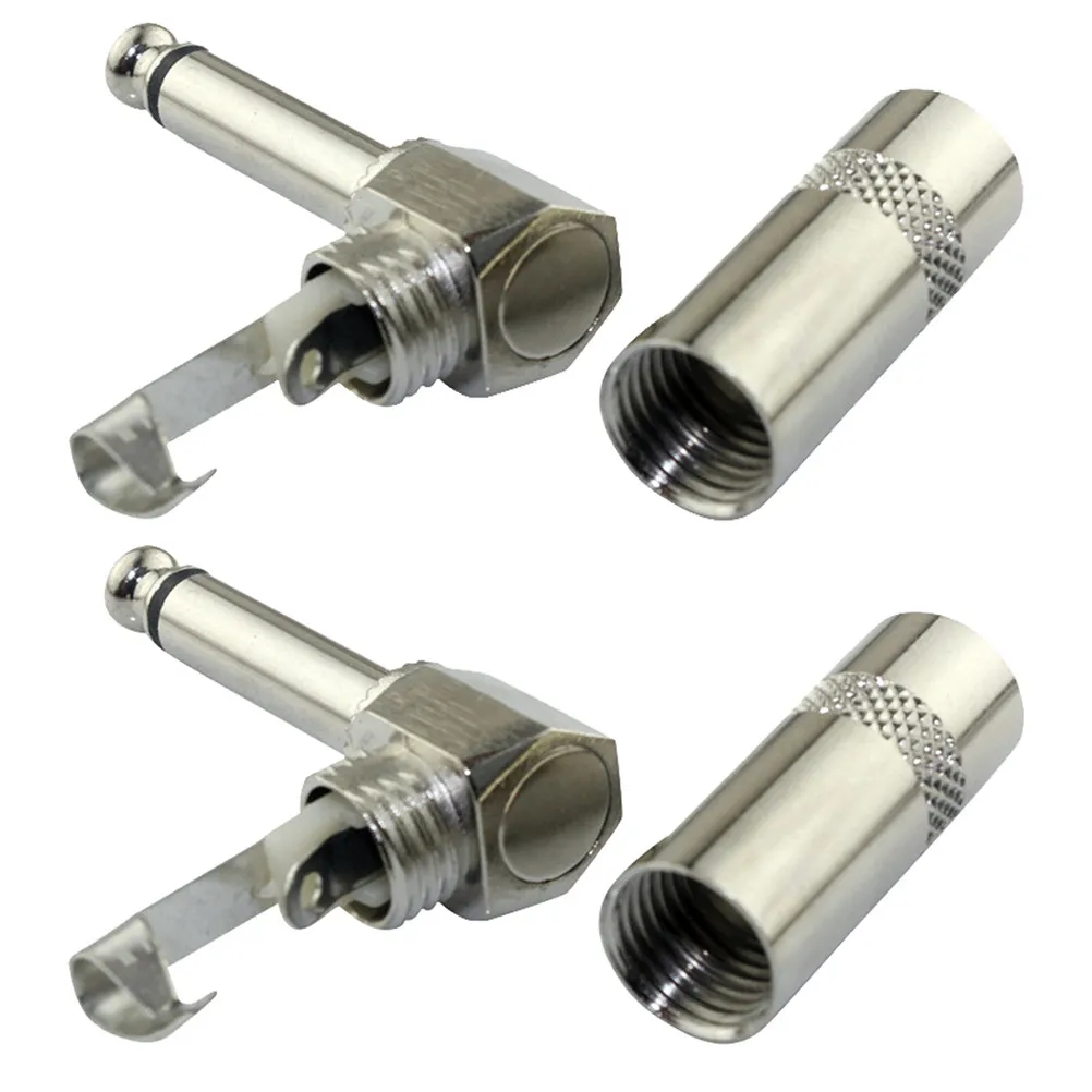 2Pcs 6.35mm Mono Bend Metal Plug Nickel-Plated Electric Guitar Connecting Wire Plug High Durability Stable Signal Fast