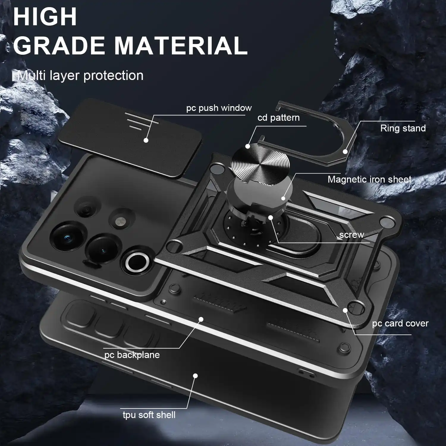 حافظة لهاتف itel S25 Ultra Slide Camera Protect Stand Phone Shell Funda لهاتف S25 4G S24