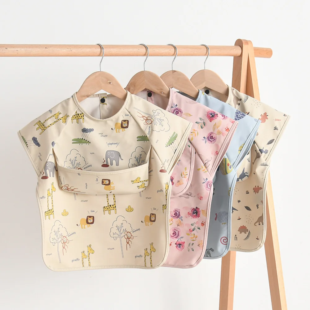 Newborn Baby Bibs Blouse Waterproof No-sleeved Reverse Dressing Infant Eating Clothes Apron Bib Protective Clothing