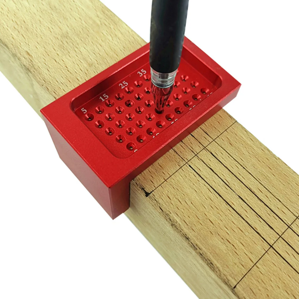 Aluminum Alloy T-Shaped Ruler Red Mini Scriber Woodworking Hole Ruler Accurate Measuring Tool for Engineer Architect Student