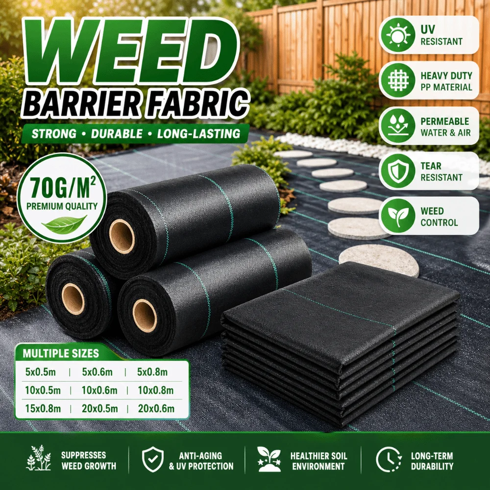 Polypropylene Weed Barrier Fabric Black Woven Weed Control Agricultural Ground Cover Anti Aging 70 g/m² Grow Mulch Film