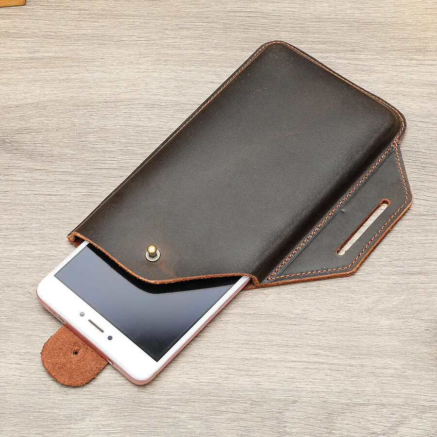 Crazy Horse Leather Retro Phone Waist Bag Ultra-thin Men's Belt Hanging Outdoor Sports Tactical Phone Bags Anniversary Gifts
