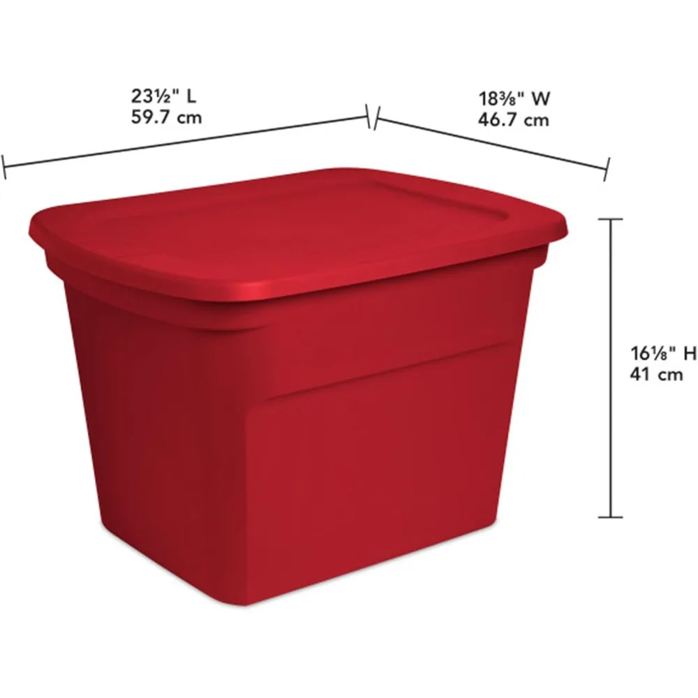 18 Gallon Plastic Stackable Storage Tote Container, Seasonal Home Decor, and Garage Organizer Bin with Lid, Red (8 Pack)