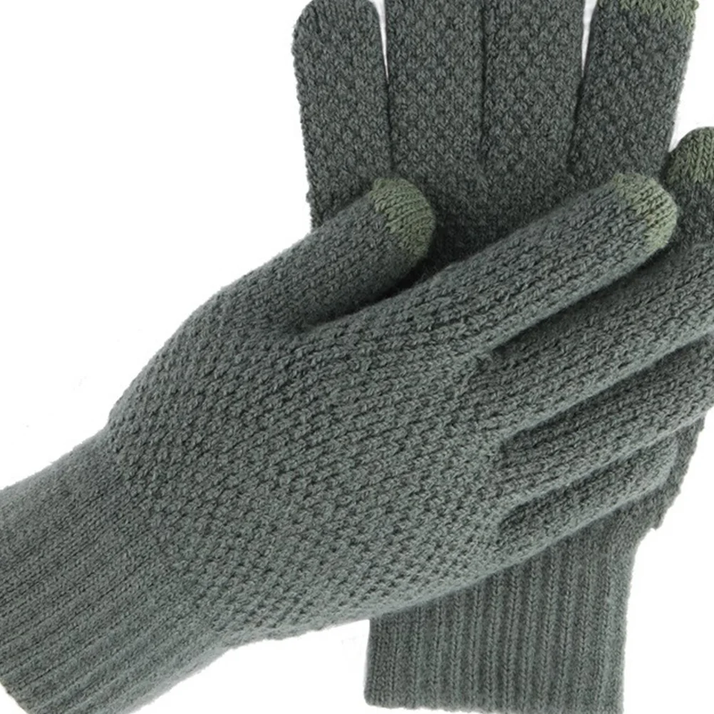 

1Pair Men's Winter Gloves Thick Knitted Finger Gloves Touch Screen Design Windproof Warm Comfortable Green Knitted Mitten