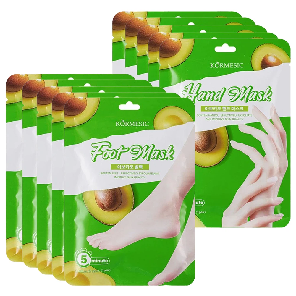 5 Pairs Avocado Hand And Foot Mask Long-Lasting Moisturizing Soft Smooth Foot Exfoliator Dead Hydrating Hand Care Film Skin Care