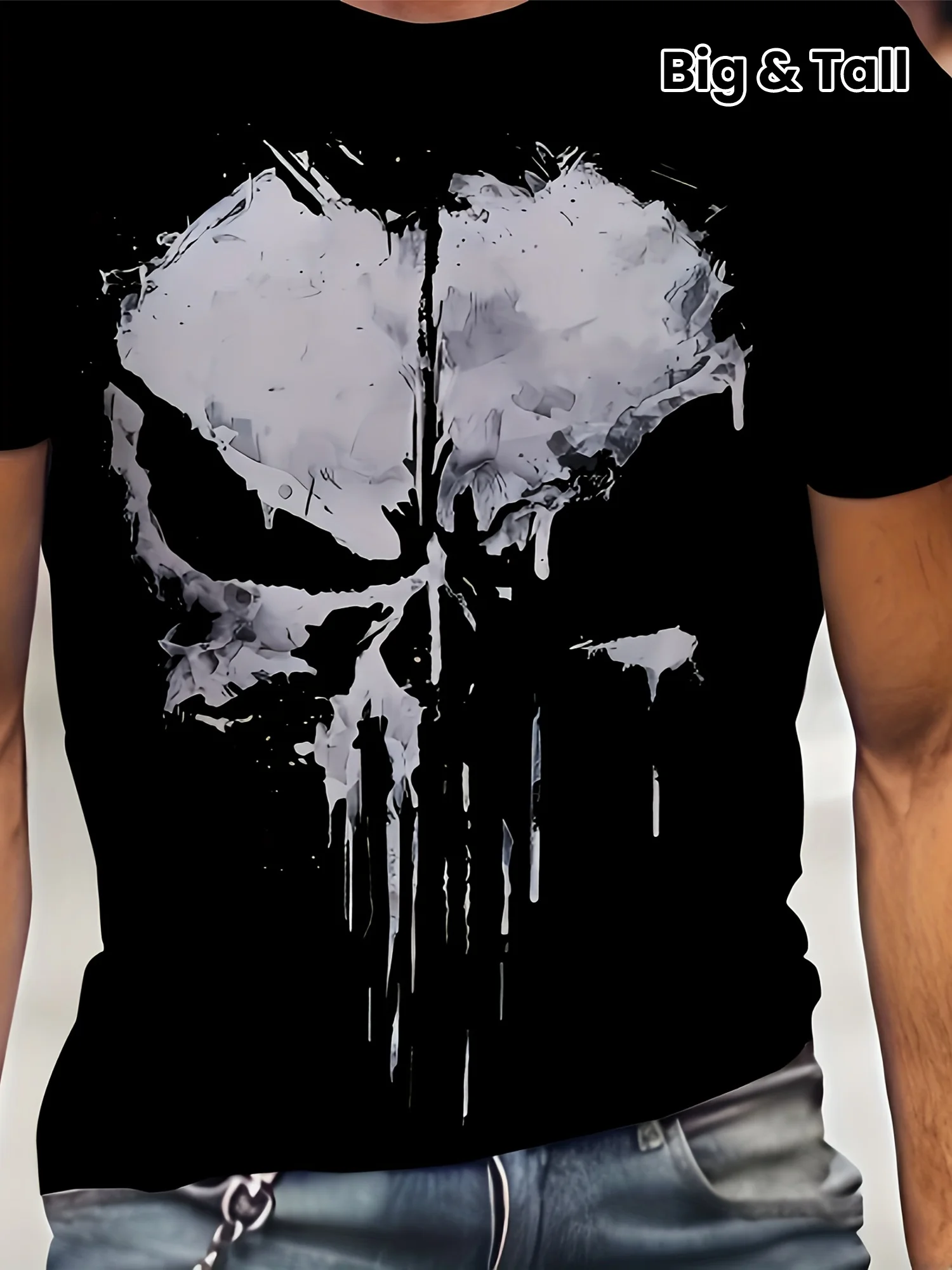 تي شيرت رجالي بنمط جمجمة، مطبوع برقبة دائرية وأكمام قصيرة، تي شيرت صيفي أنيق كاجوال مريح ومتعدد الاستخدامات #1