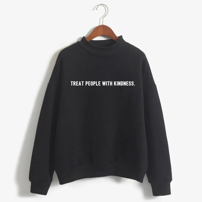 Treat people with kindness Print Women Sweatshirt Sweet Korean O-neck Knitted Pullover Thick Autumn Candy Color Lady Clothing