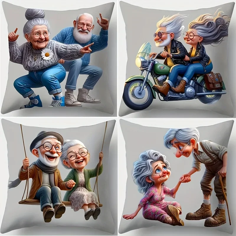 Whimsical Grandparents Pillow Cover Decorative Cushion Case Chic Gift Plush Double-sided Print Throw Pillowcase