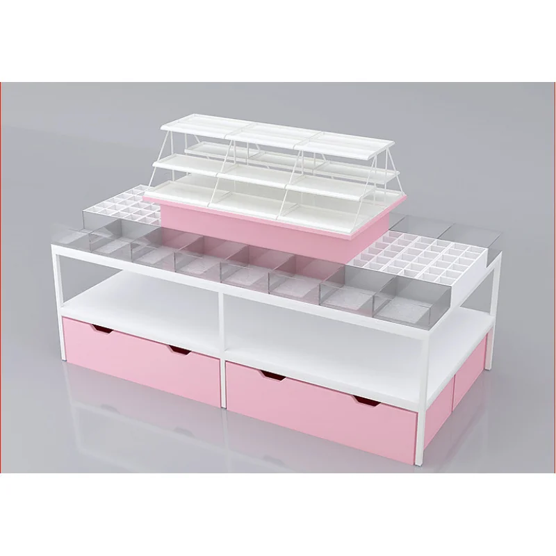 custom.Boutique Store LED Lighting Steel Wood Combination Customizable Durable Tiered Shelf Supermarket Jewelry Store Dis