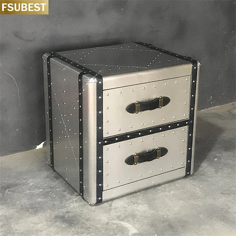 FSUBEST  Living room Bedside Villa Vintage Store Modern Unique Design Storage Box Aviator Aluminum Storage Cabinet Meuble